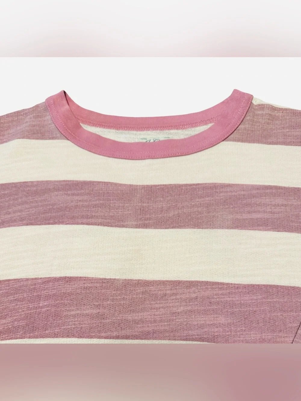J. Crew Vintage Fleece Women’s Pink & Cream Striped Cotton Sweater, S. Like New